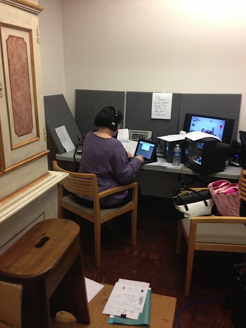 WCLV’s Jaqueline Gerber on the air backstage at the Cleveland Museum of Art’s Gartner Auditorium